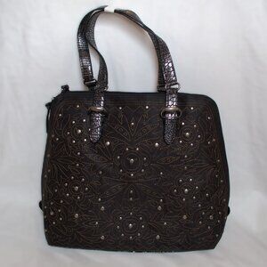 Dark Brown Studded Tote with Crocodile Textured Straps